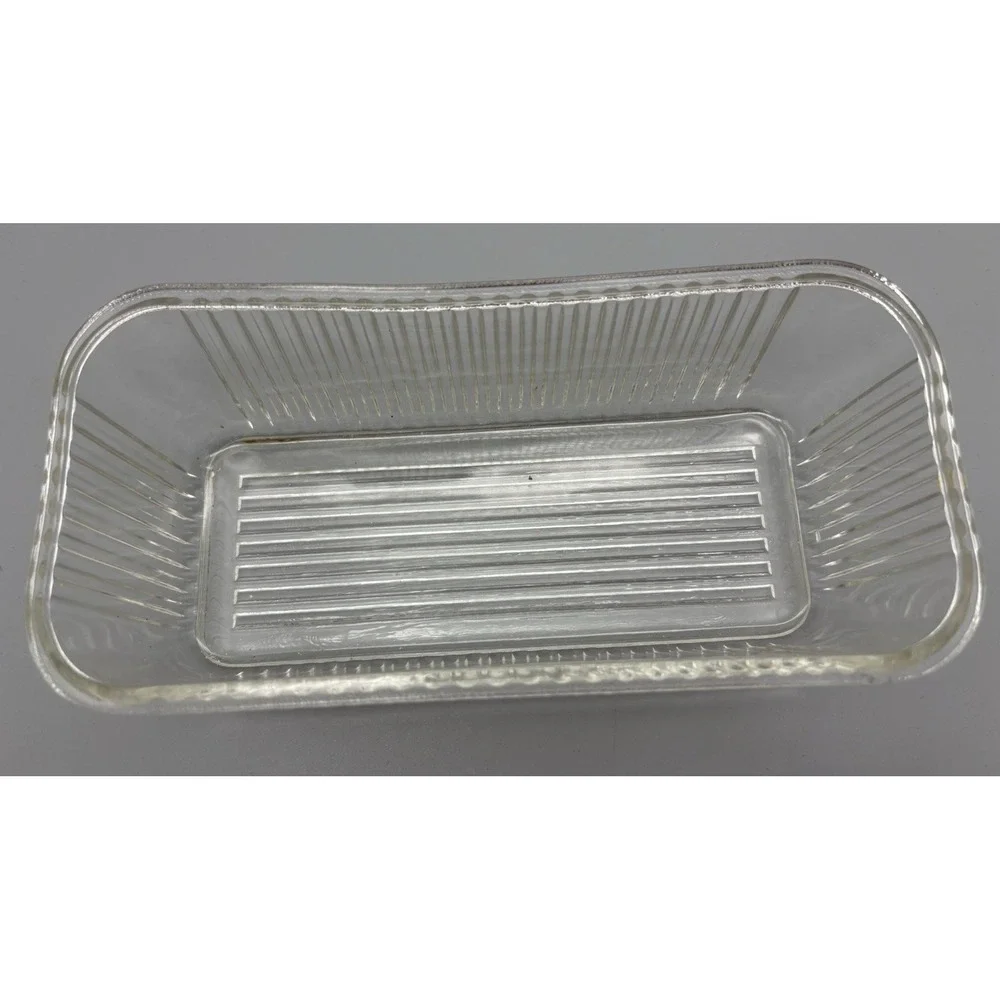 Vintage Federal clear glass refrigerator storage dish embossed vegetables on lid